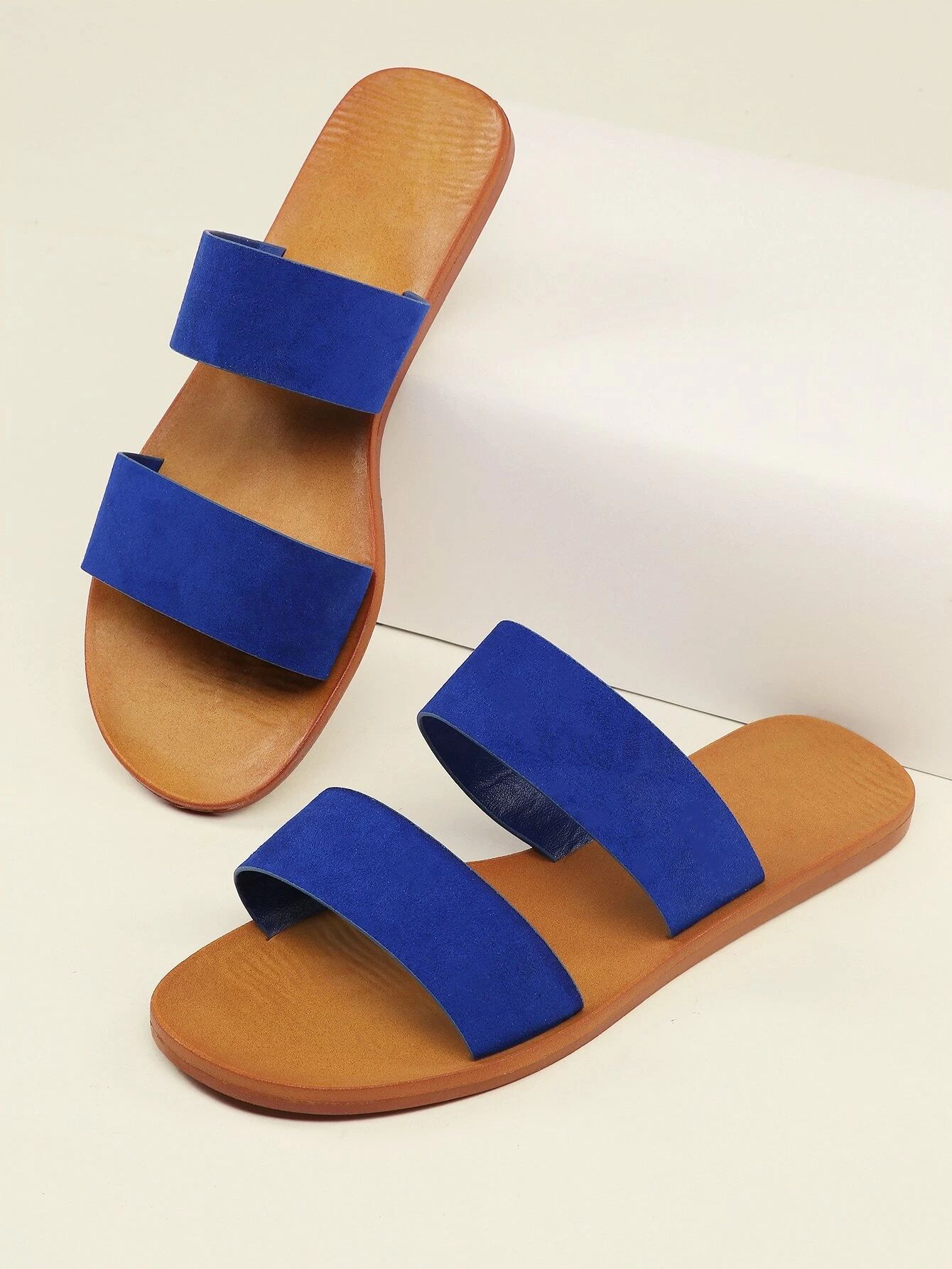 Open Toe Two Band Flat Slide Sandals | SHEIN