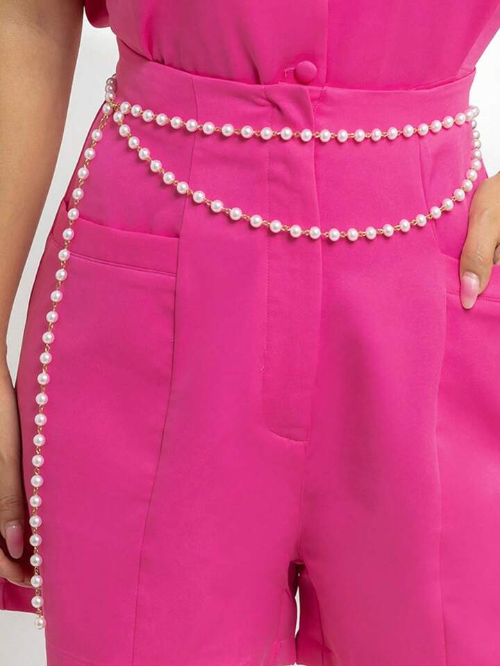 1pc Women's White Faux Pearl Double-Layer Decorative Sexy Body Chain Suitable For Daily Wear Hall... | SHEIN