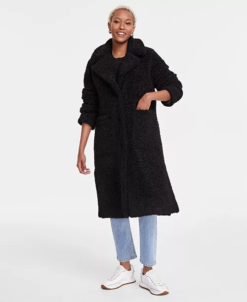 BCBGMAXAZRIA Women's Notched-Collar Teddy Coat - Macy's | Macy's