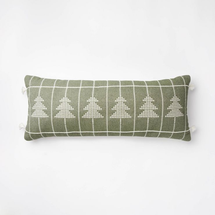 Oversized Embroidered Christmas Tree Lumbar Throw Pillow Green/Cream - Threshold™ designed with... | Target