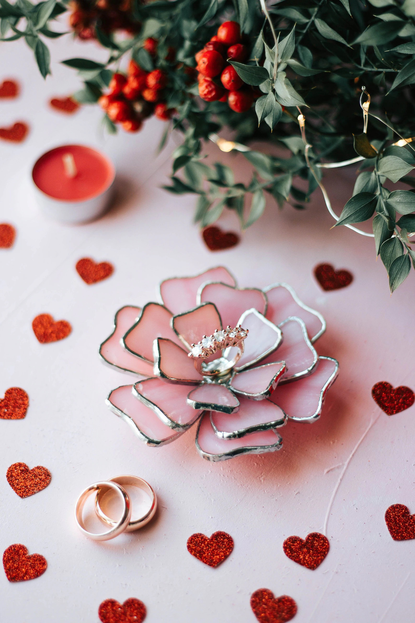 Pink Jewelry Dish, Wedding Decor, Bridal Shower Gift, Floral Ring Dish, Glass Ring Dish, Girlfrie... | Etsy (US)