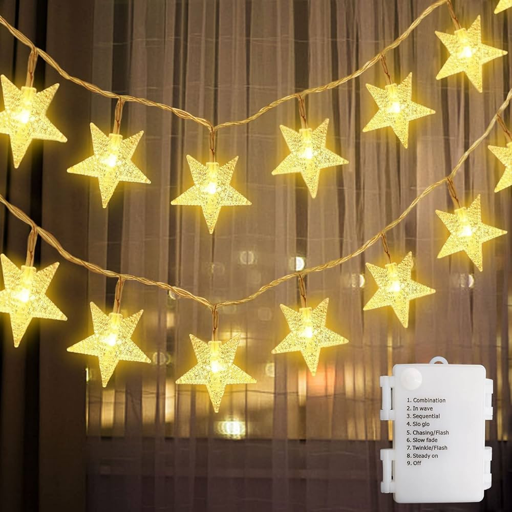 Battery Powered Star Fairy String Lights, 13.2ft 40 LED Five-pointed Star String Lights with Time... | Amazon (US)