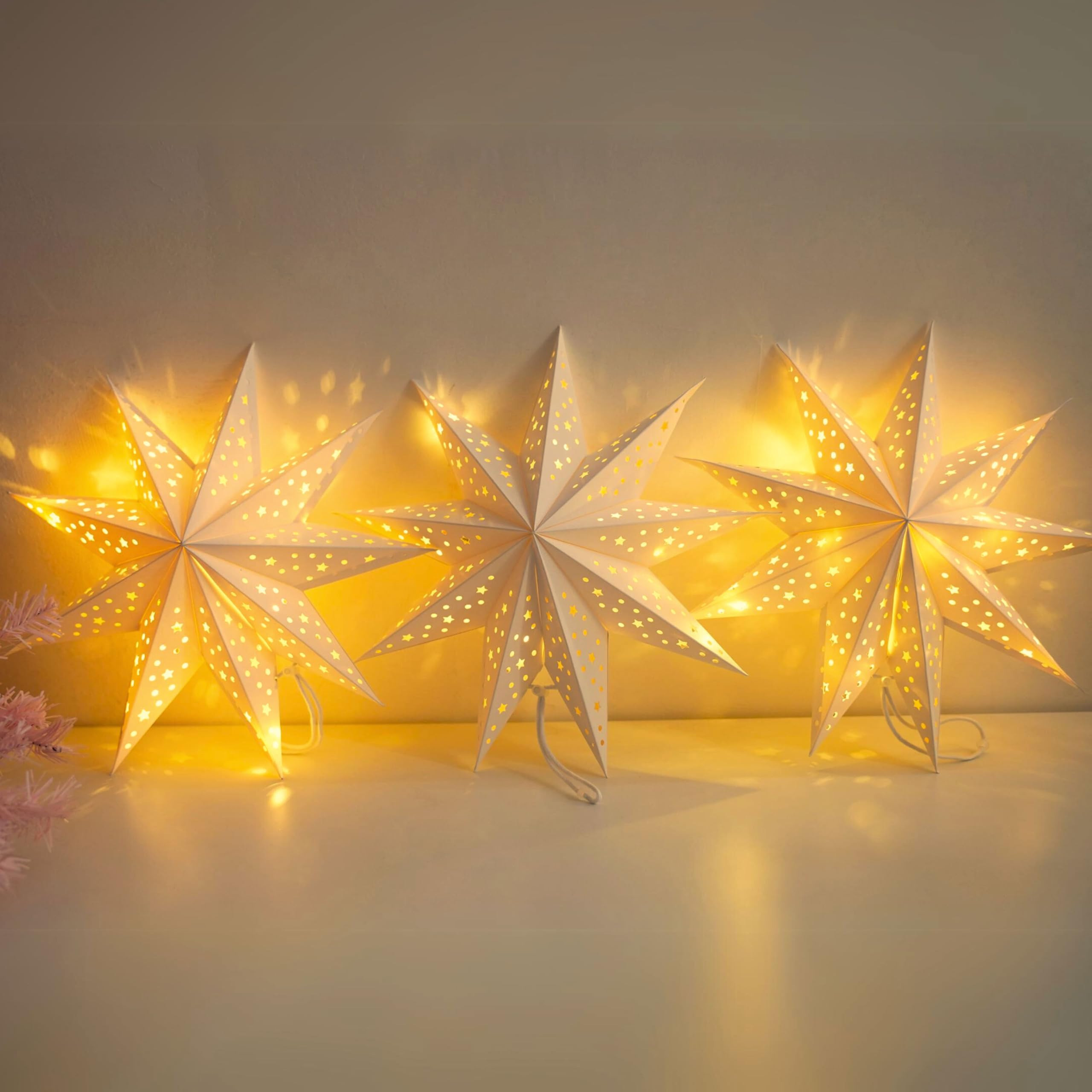 Paper Star Lantern 3PCS Christmas Paper Stars Lantern 13.78 inch 9 Points Paper Star Lantern Hang... | Amazon (US)
