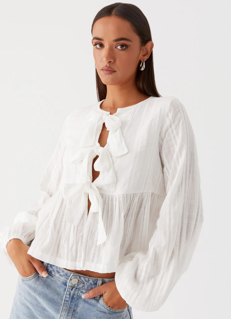 Western Wind Long Sleeve Top - White | Peppermayo (Global)