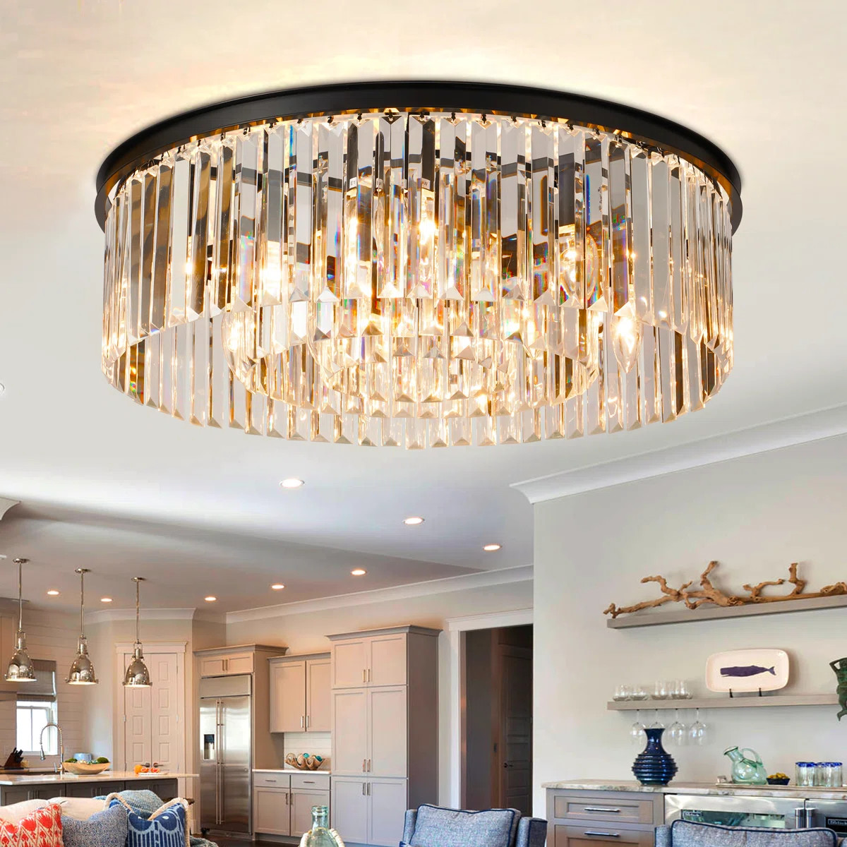 Aurthur 9 - Light Dimmable  Black Round Crystal Chndelier Flush Mount | Wayfair North America