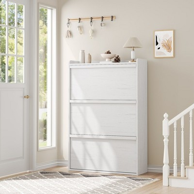 Shoe Cabinet with 3 Flip Drawers, Shoe Storage for Entryway, Wooden Shoe Organizer Cabinet, Hidden Shoe Rack for Hallway, Living Room, Rustic White | Target
