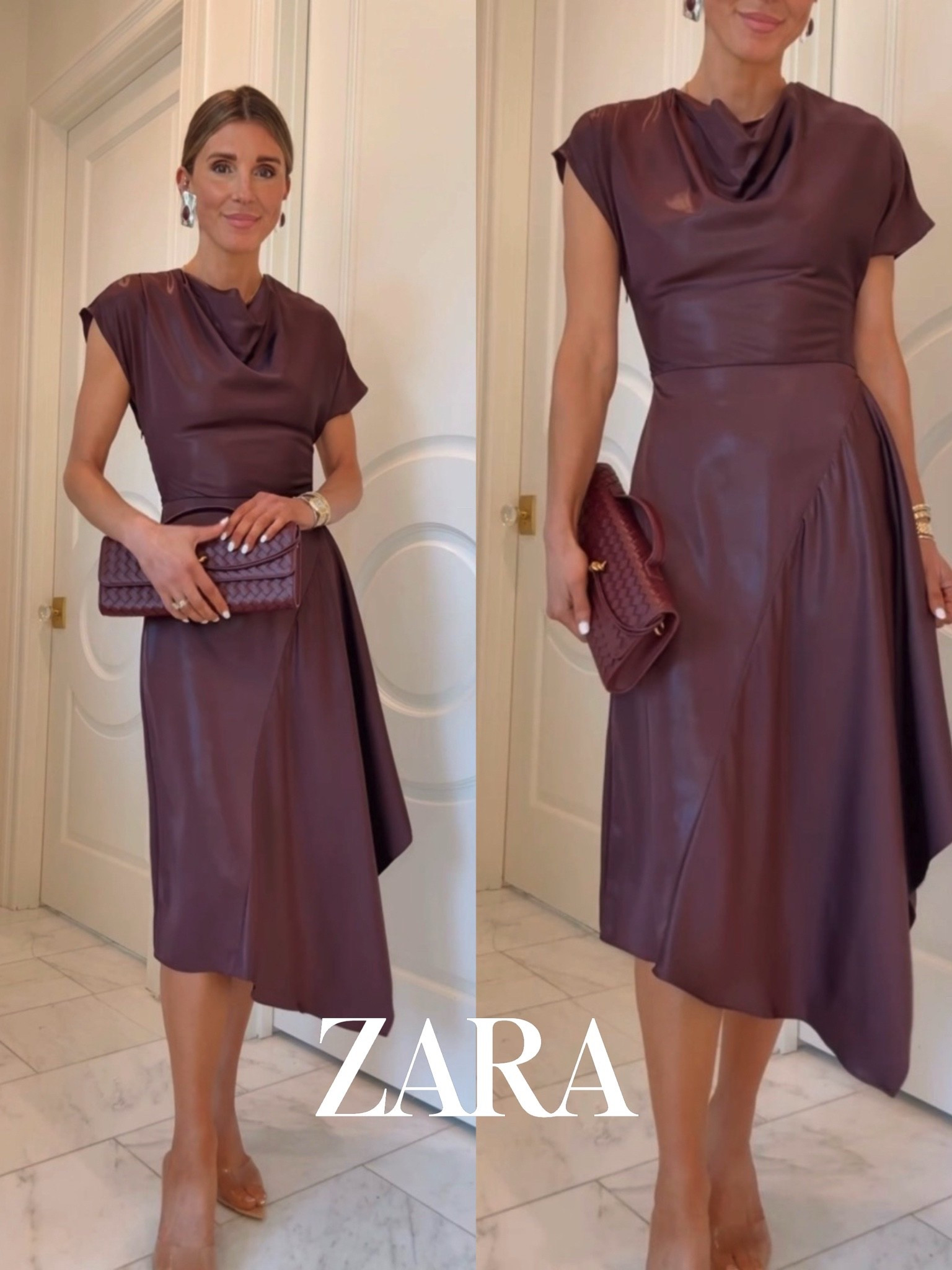 This fall wedding guest dress from Zara is stunning! I’m wearing my true size small.