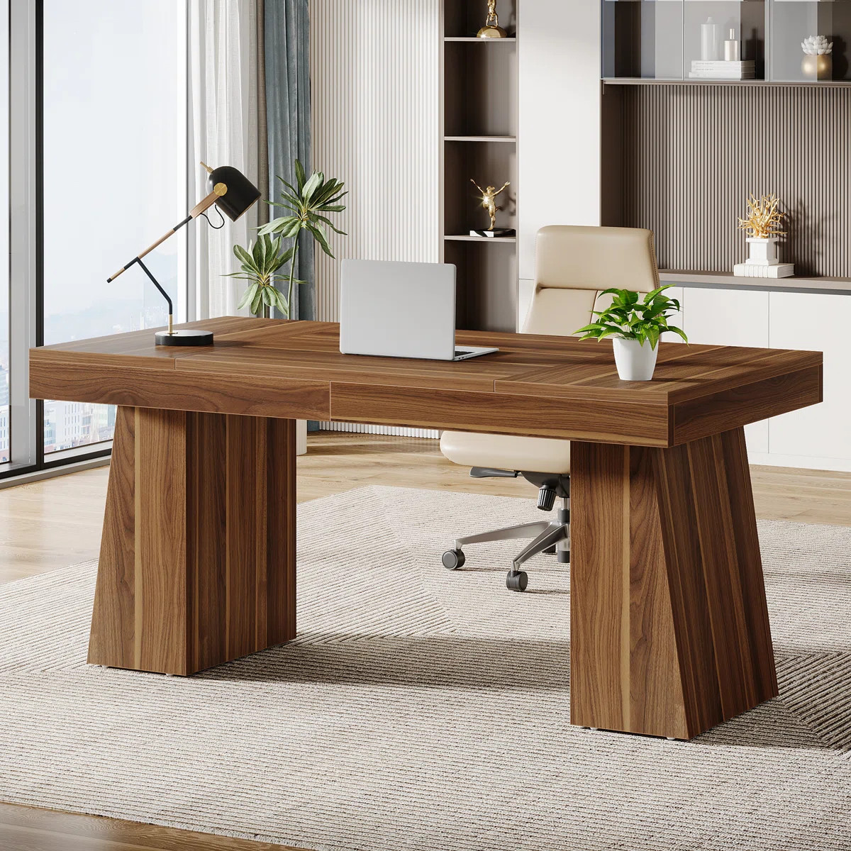 Millwood Pines Wolbach 55 Inches Executive Desk with Double Trapezoid Base & Reviews | Wayfair | Wayfair North America