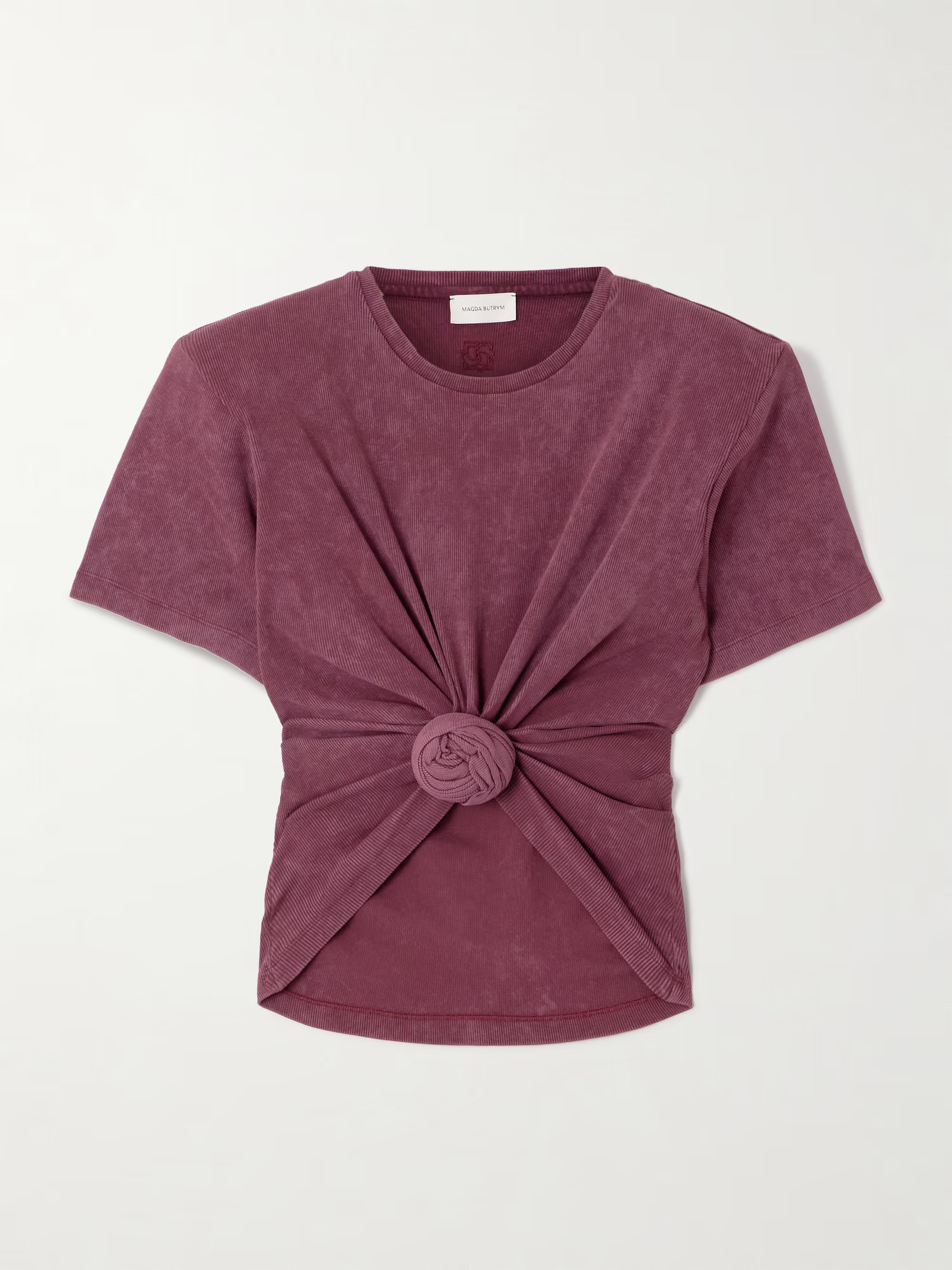 Cropped knotted ribbed cotton-blend jersey T-shirt | NET-A-PORTER (US)