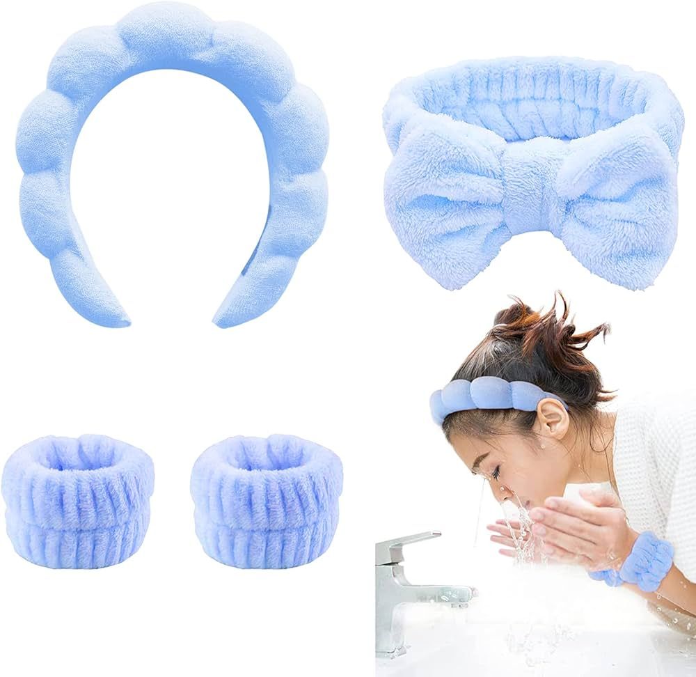 4-Piece Spa Headband & Wristband Set， Reusable Makeup & Skincare Accessories for Face Washing, ... | Amazon (US)