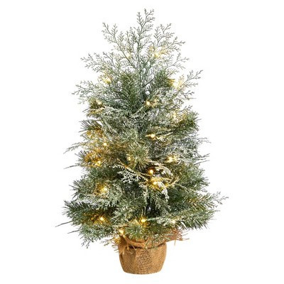 Nearly Natural 24" Pre-Lit LED Flocked Artificial Christmas Tree with Burlap Base Clear Lights | Target