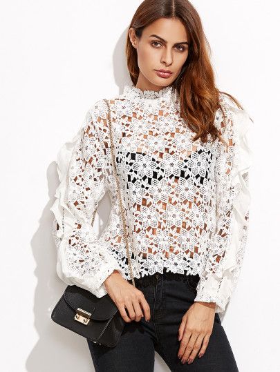 White Hollow Out Embroidered Lace Top | SHEIN