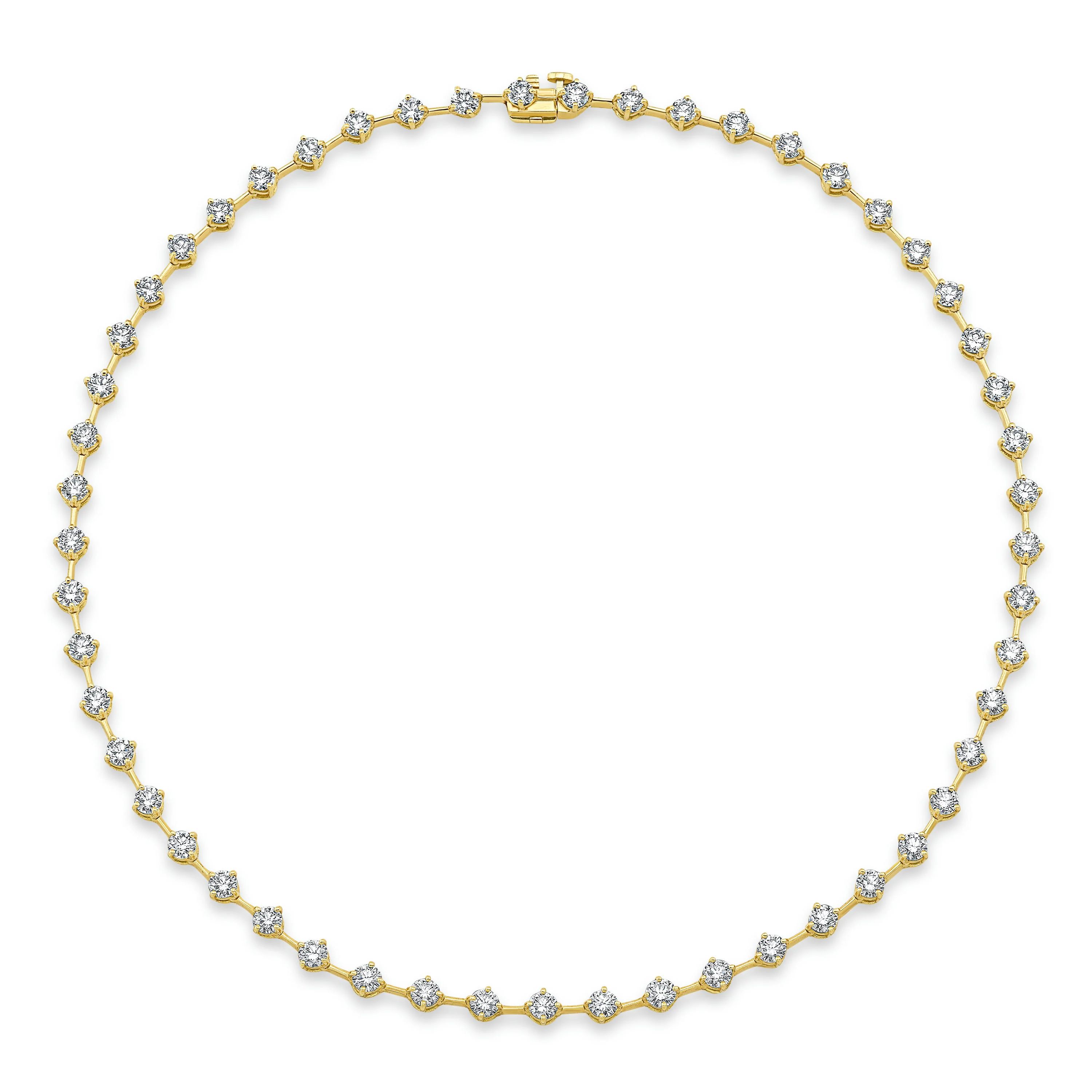 Round Brilliant Diamonds in 18k Yellow Gold Bar Necklace | Norman Silverman