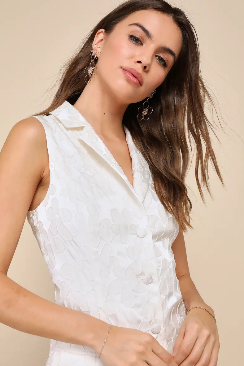Confidently Adorable Ivory Floral Jacquard Blazer Mini Dress | Lulus