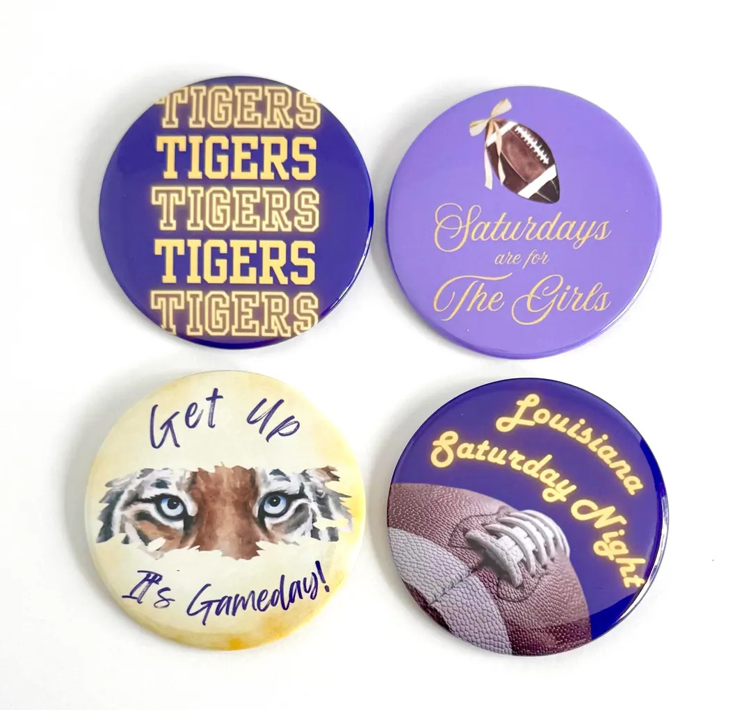 3" Purple and Gold Tailgate Buttons Football Buttons Gameday Buttons Tailgate Accessories Gameday... | Etsy (US)