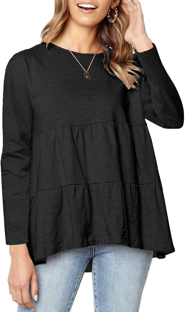 Women's Summer Short Sleeve Loose T Shirt High Low Hem Babydoll Peplum Tops | Amazon (US)