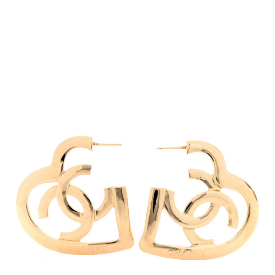 Metal CC Heart Coco In Love Hoop Earrings Gold | FASHIONPHILE (US)