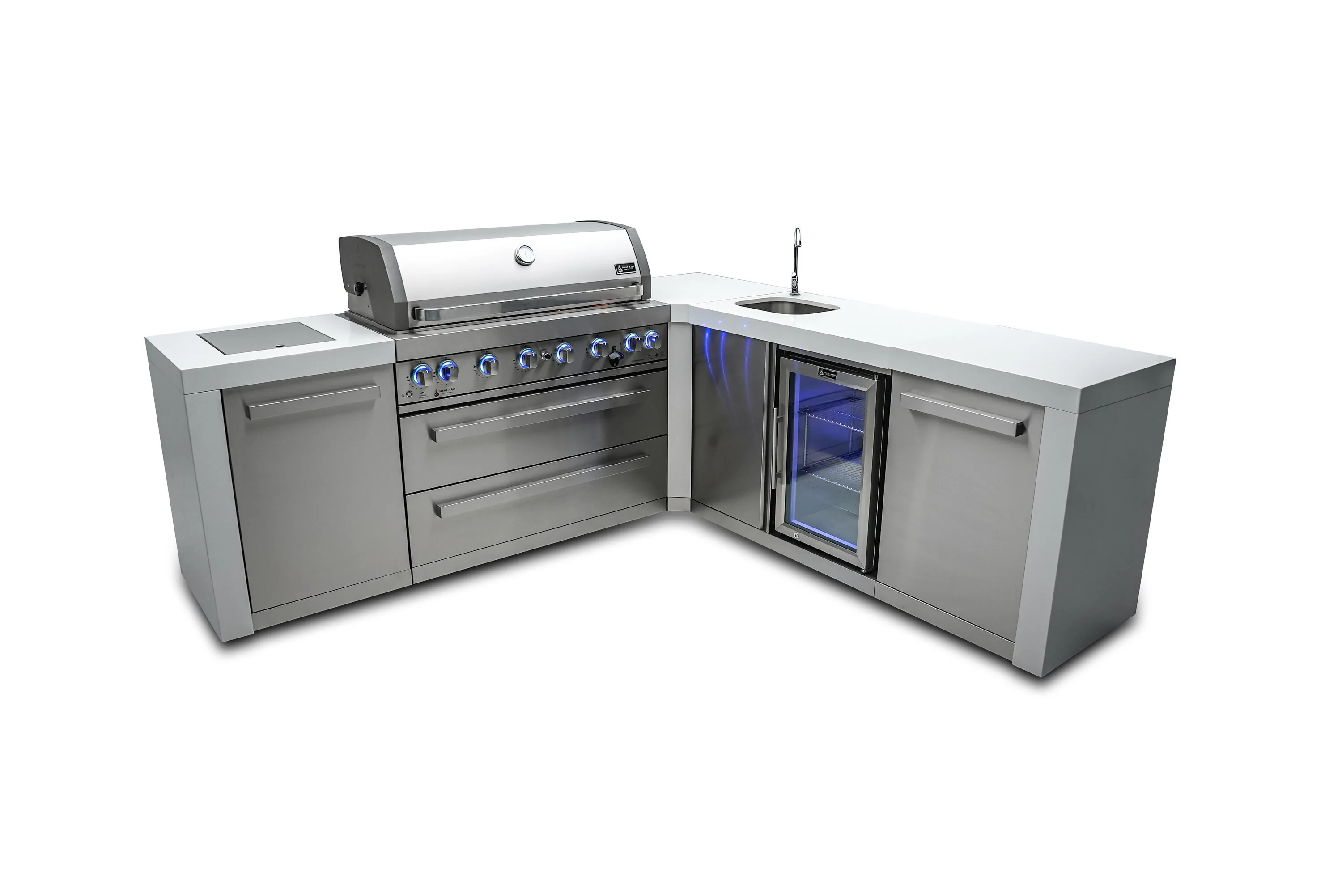 Mont Alpi 805 Deluxe Series 110-in W White/Stainless Steel Grill island Modular Outdoor Kitchen 8 -Burners 3 -Doors 2 -Drawer one_size | MAI805-D90BEV | Lowe's