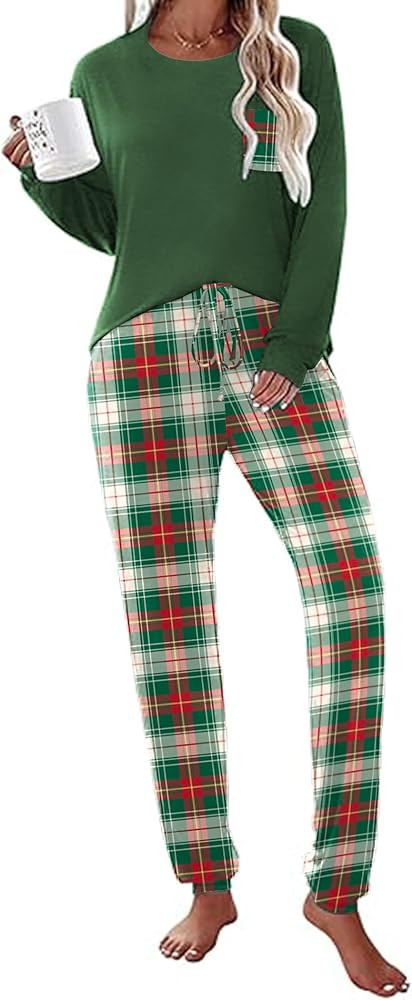 Ekouaer Womens Pajamas Set Long Sleeve Christmas PJ Sets Soft Lounge Set for Women Sleepwear Jogg... | Amazon (US)