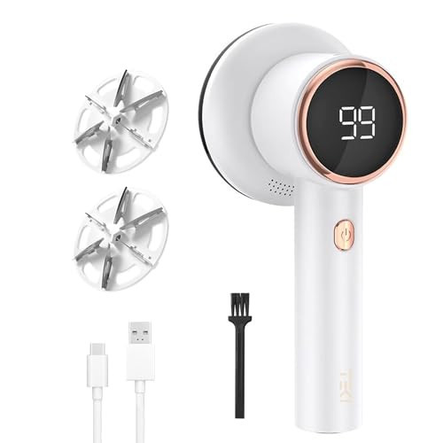 Fabric Shaver Lint Remover for Clothes with 2 Speeds, Digital Display, 6 Leaf Blades, USB Rechargeable Sweater Defuzzer to Remove Pilling Fuzz Ball for Furniture, Couch, Coat. | Amazon (US)