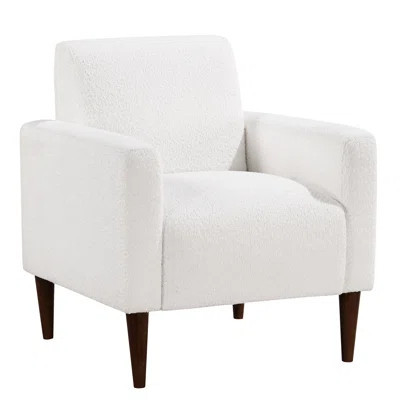 Modern Armchair - Boucle In White, Solid Wood Legs, Foam & Pocket Springs Seat Construction For Optimal Comfort, Up To 330lbs Support White Fabric Wit | Wayfair North America