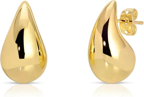 Small Teardrop Gold Chunky Earrings for Women,Thick Gold Plated Hoop Hypoallergenic Water Drop Ea... | Amazon (US)