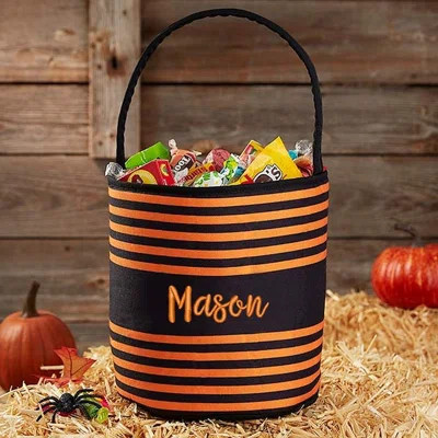 Black & Orange Stripes Embroidered Halloween Treat Bag | Wayfair North America