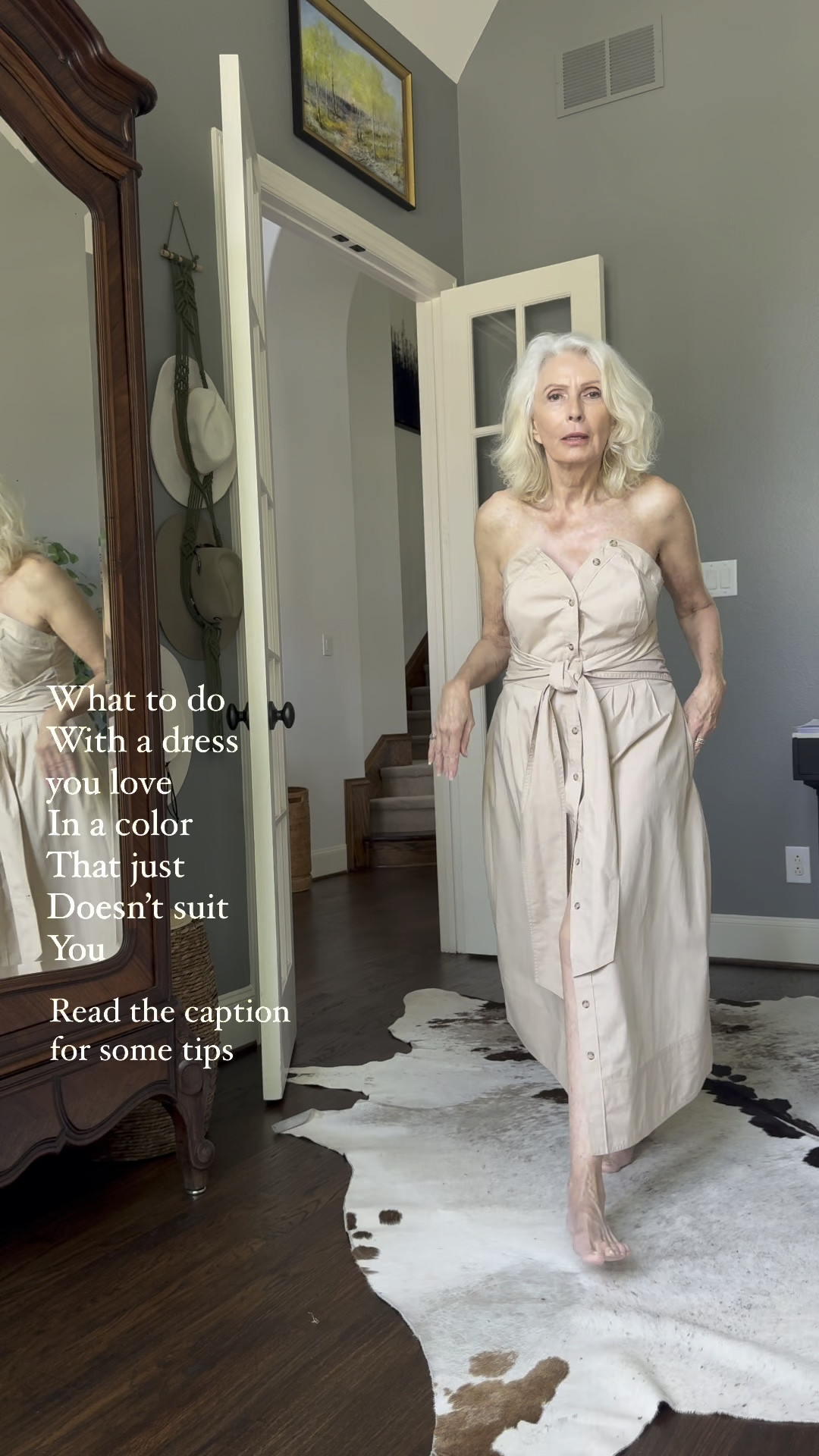 Dilemma!! You find a dress you love and it doesn’t come in a  color that suits you.  This happens to me more often than I care to admit. But, there are ways to get around it.

This dress was one of those times. Here I am in a size medium but  I am ordering a small. It’s a little big around the bust. It comes in this neutral color and it has that Safari vibe and pockets The length is perfect for a woman, my age. 71 
Alas!  The days of shorts and short skirts are over and this is a perfect compromise  and at a great price point 😘
P. S.  They are calling this a tunic  which is another great idea wear it open with a  pair of leggings or skinny jeans. Are they back in style?😇

#LTKstyletip #LTKVideo #LTKover40