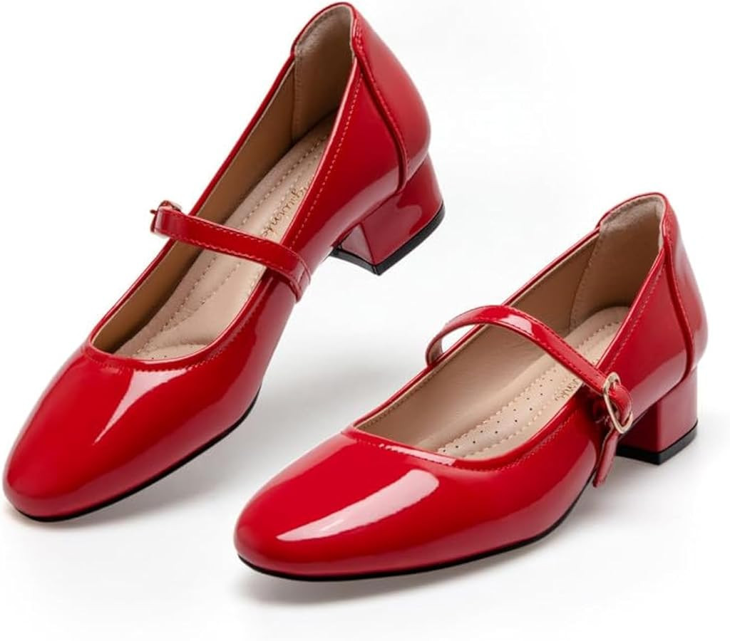 Mary Jane Shoes Women Low Heels Dress Shoes Pumps Low Heel 2 Inch Chunky Heel Mary Janes Pumps wi... | Amazon (US)
