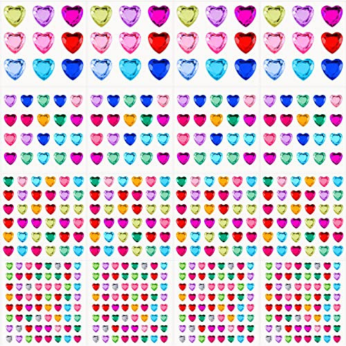 Chuangdi 516 Pcs Heart Rhinestones Sticker Acrylic Heart Gems Stickers Crystal Gems Self Adhesive... | Amazon (US)