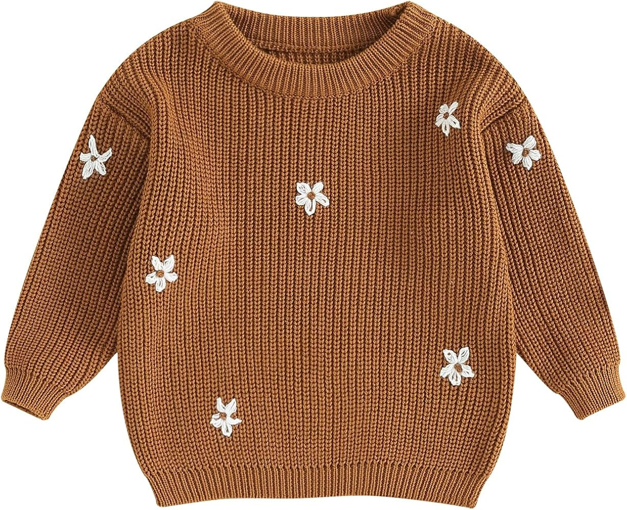 Infant Toddler Baby Girl Knit Sweater Long Sleeve Floral Embroidery Pullover Sweatshirt Warm Fall... | Amazon (US)