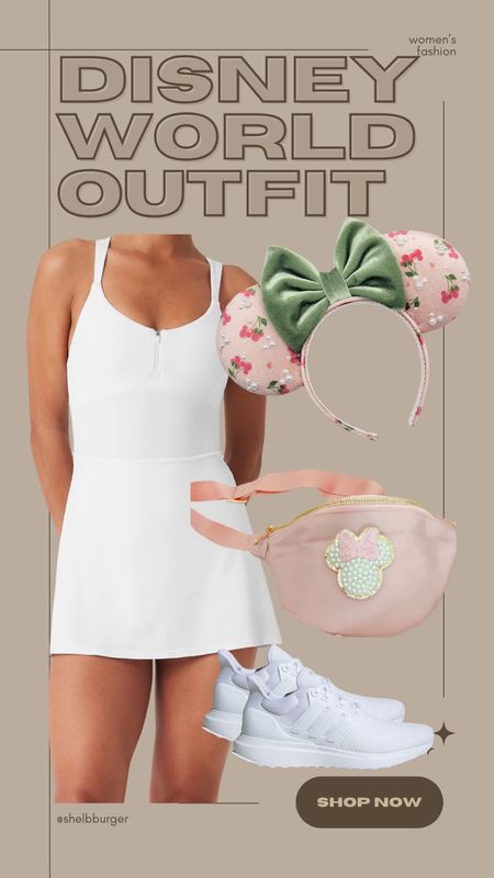 Women’s Disney World active outfit 

• Mickey Mouse Minnie Mouse cherry ears
• all white active dress
• light pink Minnie Mouse bum bag Fanny pack
• white adidas sneakers shoes

#LTKsalealert #LTKActive #LTKtravel