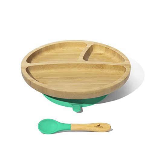 Avanchy Toddler Baby Feeding Suction Plate, Soft Tip Silicone Spoon Babies Set, Divided Bamboo Stay  | Amazon (US)