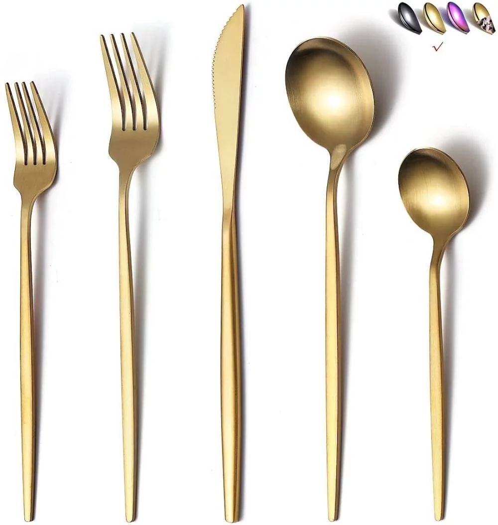 Just Houseware Matte Gold Silverware, Stainless Steel, Flatware Set, Titanium Plating Cutlery Set... | Walmart (US)