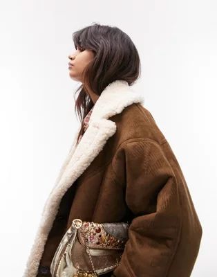 Topshop shearling car coat in chocolate | ASOS (Global)