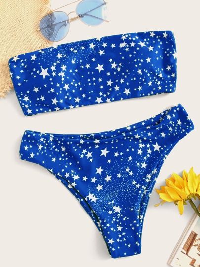 Star Print Bandeau Bikini Swimsuit | SHEIN