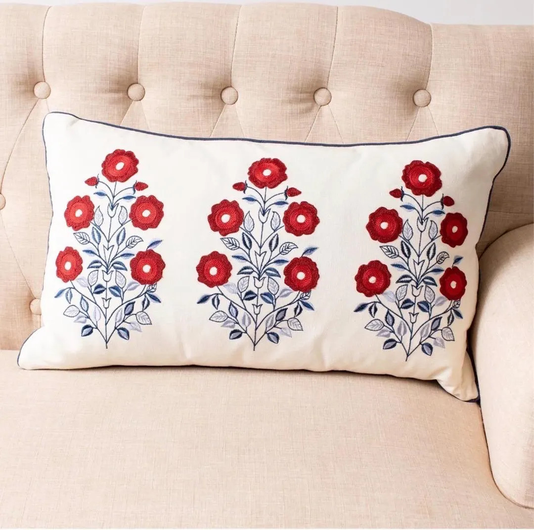 Red White Blue Embroidered Lumbar Pillow, Americana Cottage Decor, Farmhouse Accent Pillow, Vinta... | Etsy (Global)