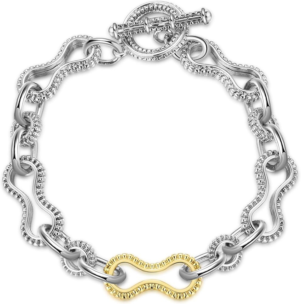 Wire Cable Bracelet for Women - Gold Chain Bracelet Circle Silver Link Bracelets - Twisted Cable ... | Amazon (US)