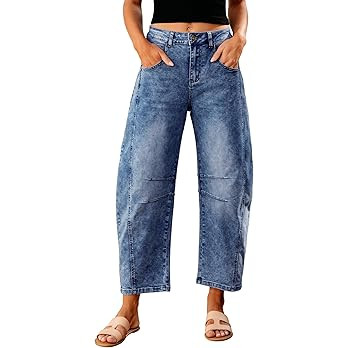 GRAPENT Barrel Jeans for Women Trendy High Waisted Wide Leg Baggy Cropped Relax Fit Stretch Denim... | Amazon (US)