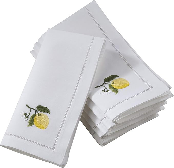 Saro Lifestyle Hemstitch Table Napkin with Embroidered Lemon Design (Set of 6) | Amazon (US)