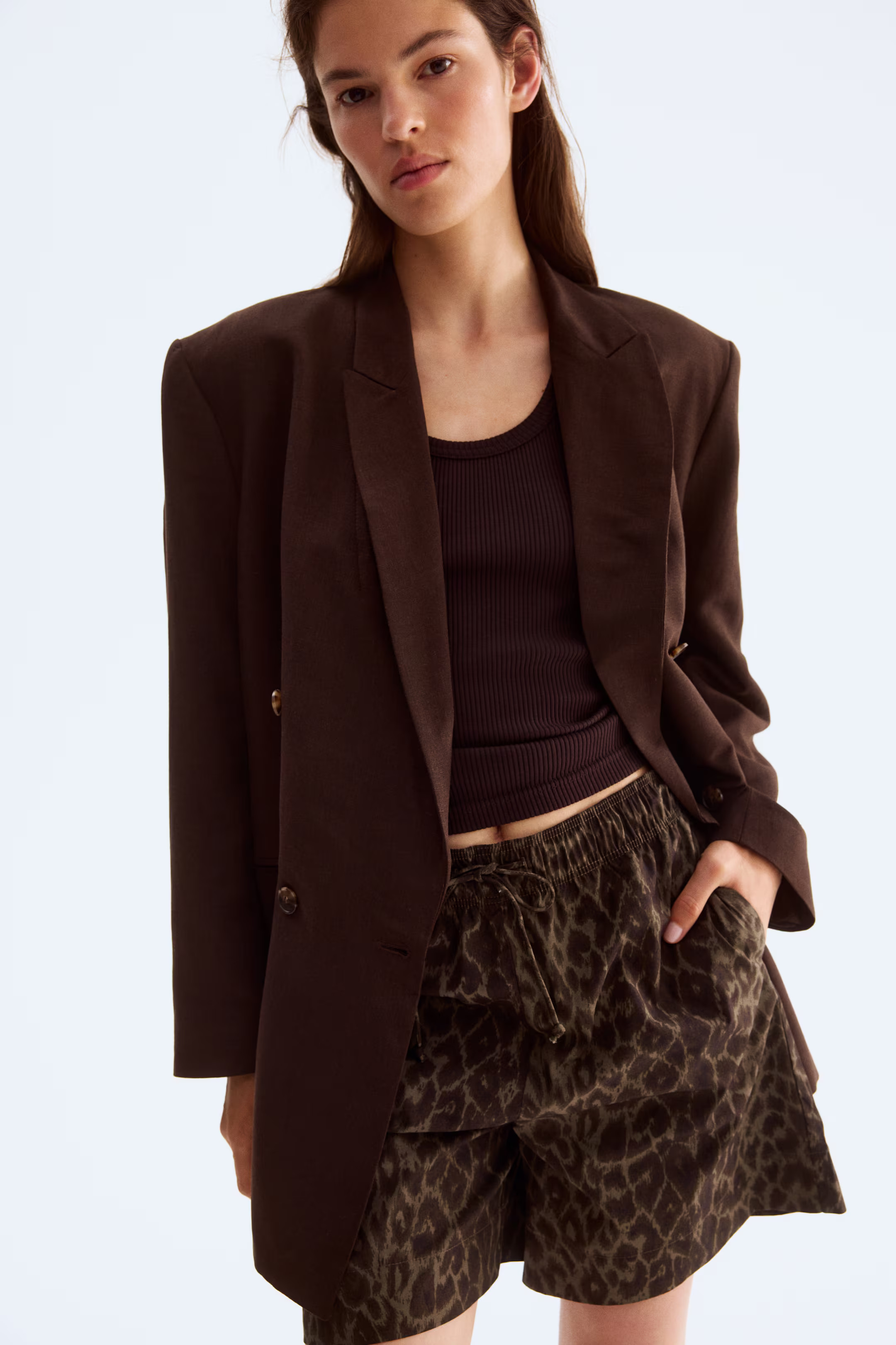 Women's Beige/Leopard print Cotton drawstring shorts | H&M GB | H&M (UK, MY, IN, SG, PH, TW, HK)