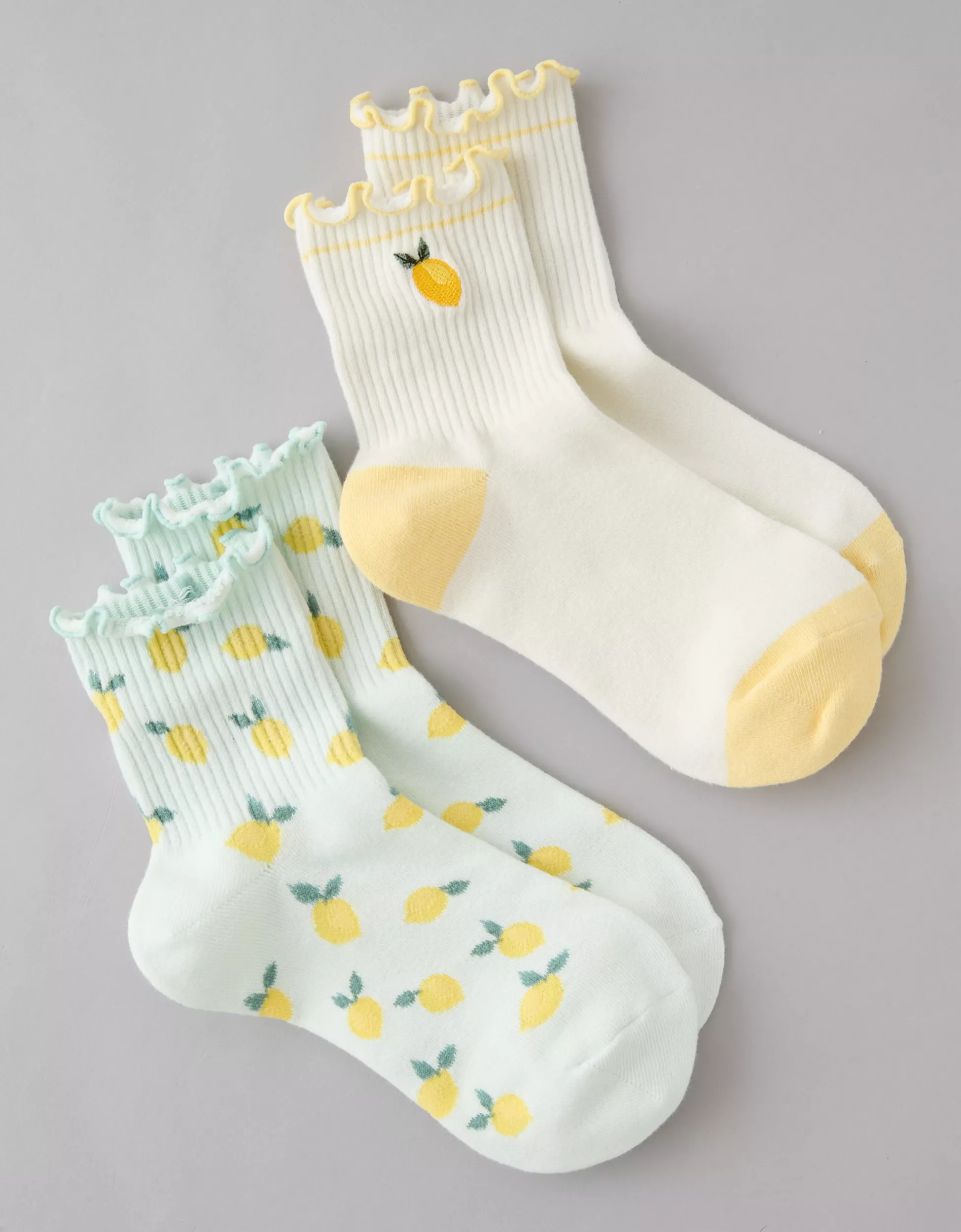 AE Fruit Ruffled Cropped Crew Socks 2-Pack | American Eagle Outfitters (US & CA)