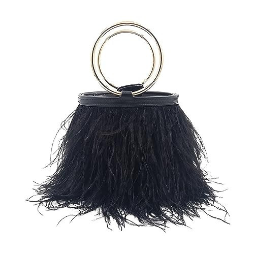 Women Ostrich Fluffy Tote Bag Feather Purse Crossbody Bag Shoulder Bag Evening Clutch Bride Purse Banquet Party Black | Amazon (US)