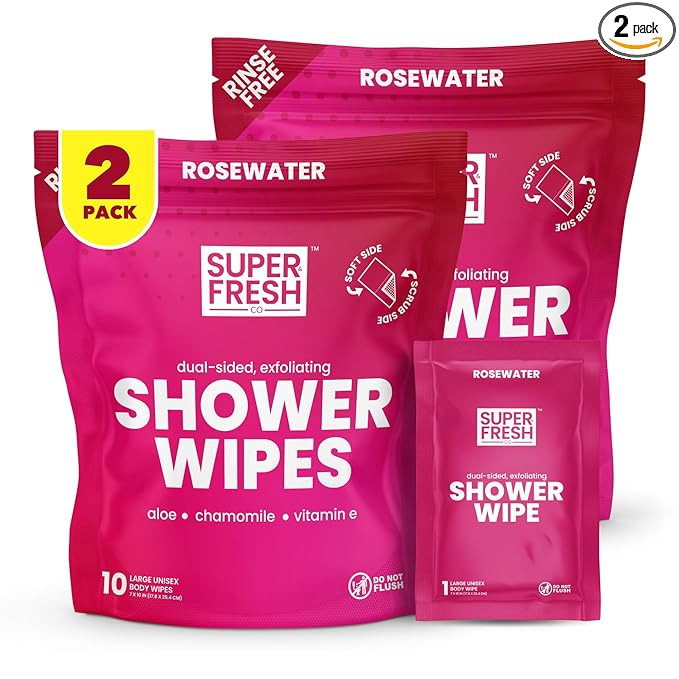 Super Fresh Shower Wipes Large RoseWater Body Wipes for No Rinse Bathing Personal Hygiene Gym Tra... | Amazon (US)