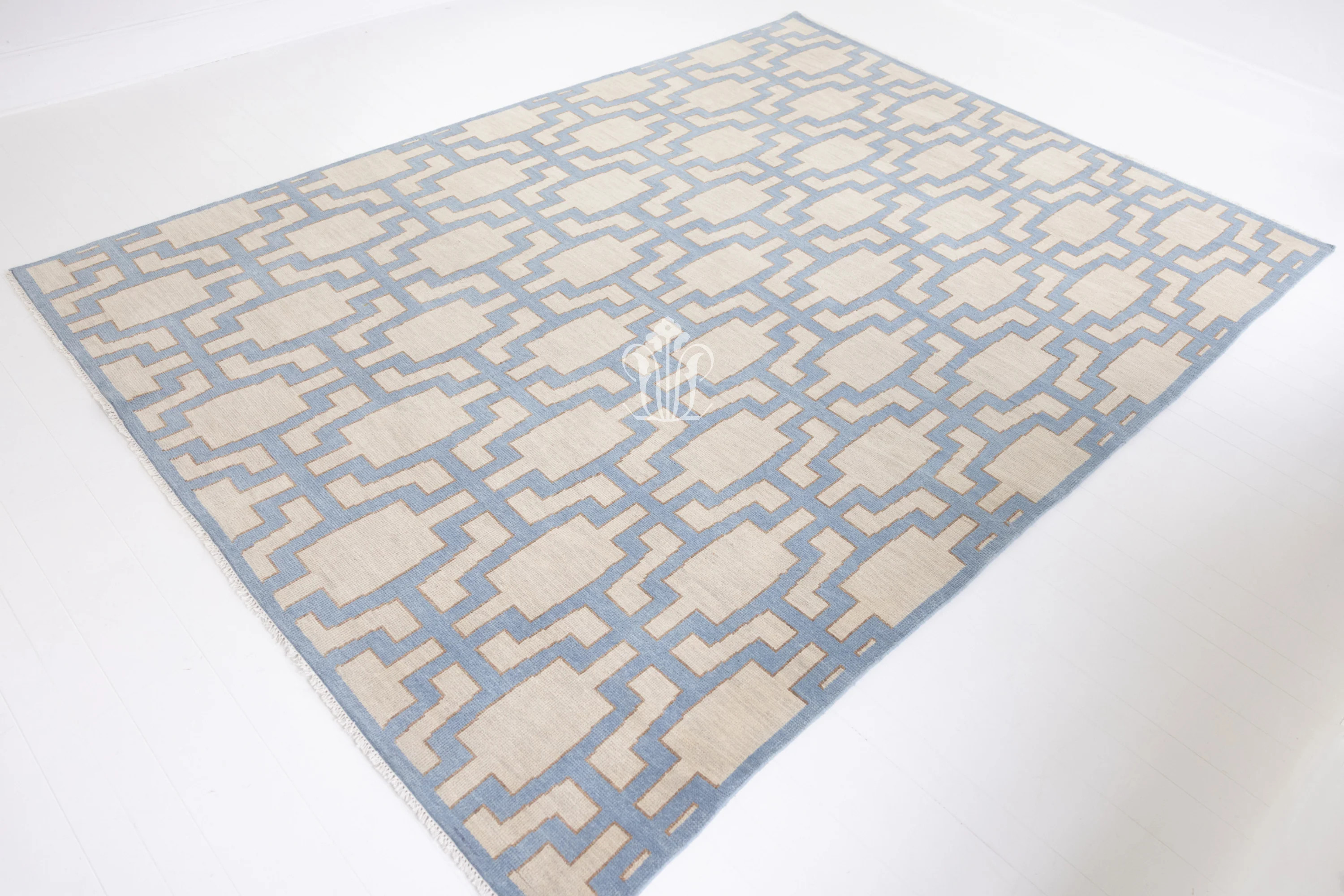 Della Rug – Hand-Knotted Wool in Blue, Ivory & Chartreuse | Locust Lane | Locust Lane Rugs