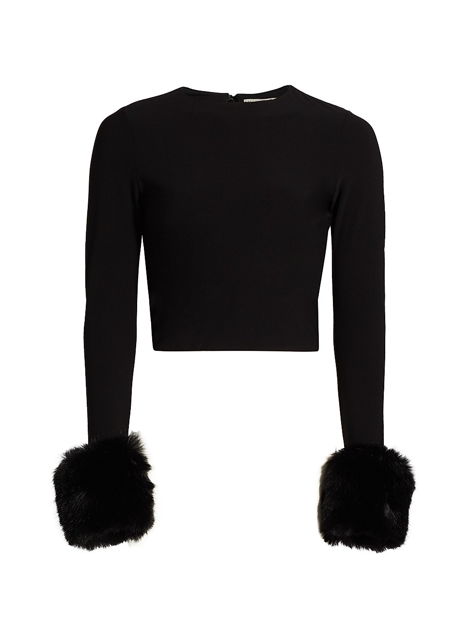 Women's Delaina Cropped Faux Fur-Cuff Top - Black - Size XS | Saks Fifth Avenue