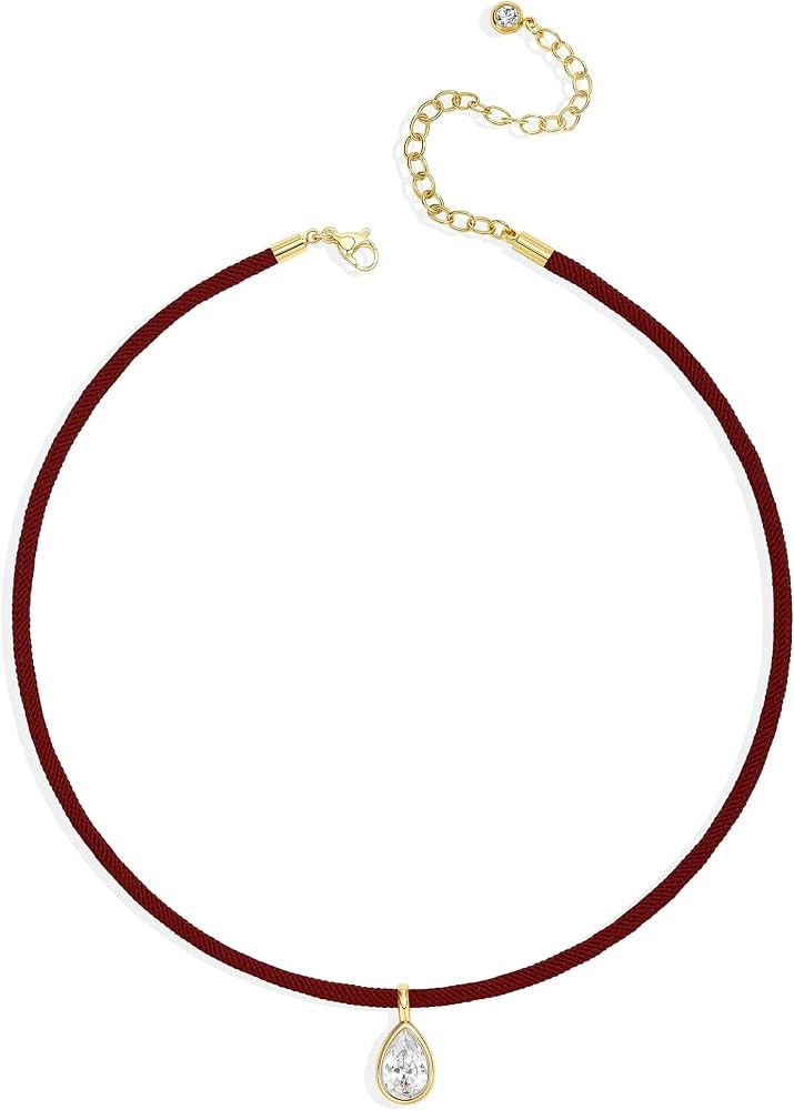 Cord Rope Choker Necklace with Dainty CZ Pendant for Women | Amazon (US)