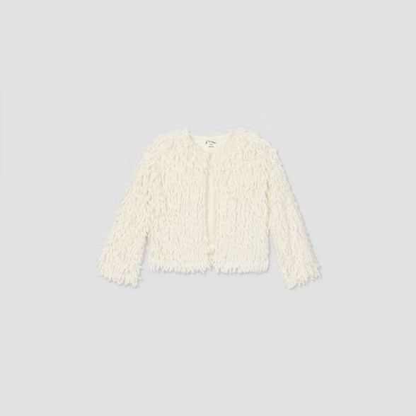 Girls' Open-Front Faux Fur Jacket - art class™ Ivory | Target