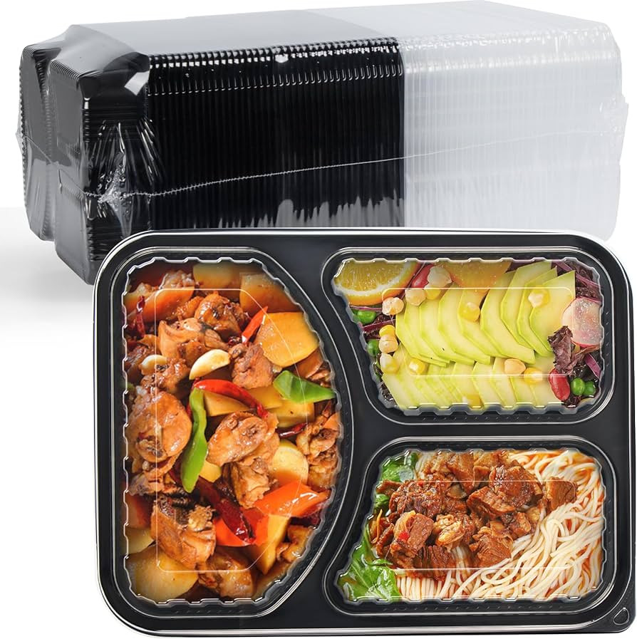 Take Out Containers 38 oz 40 Pack - Shrink Wrapped 3 Compartment Leakproof Catering | BPA Free PP... | Amazon (US)