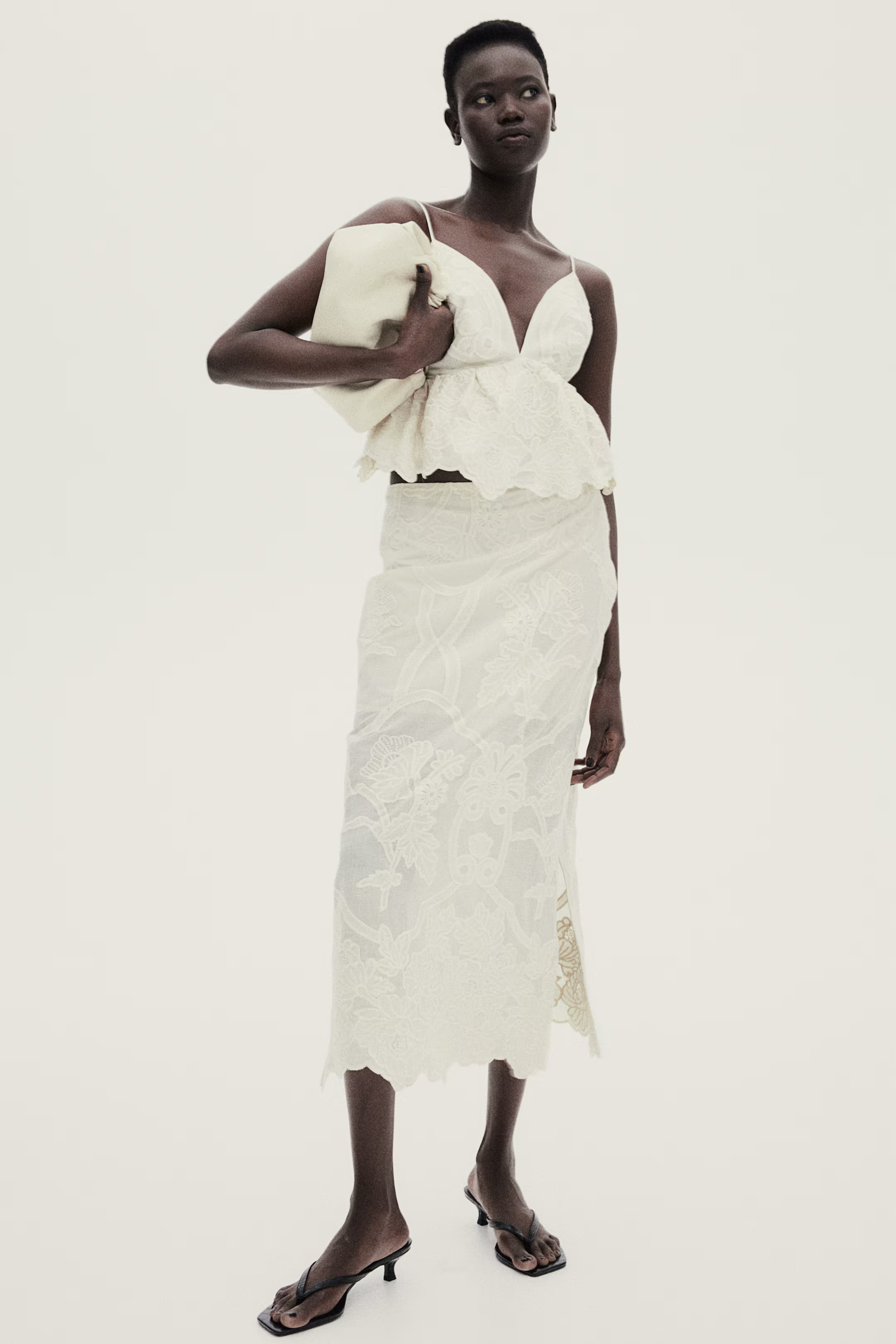 Embroidered Pencil Skirt - Cream - Ladies | H&M US | H&M (US + CA)